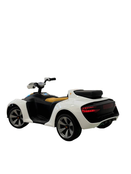 Give your little driver an unforgettable driving experience with this stylish white and black electric ride-on sports car. Featuring a sleek, sporty design, eye-catching LED headlights and taillights, sporty alloy-style wheels, and a comfortable single-se
