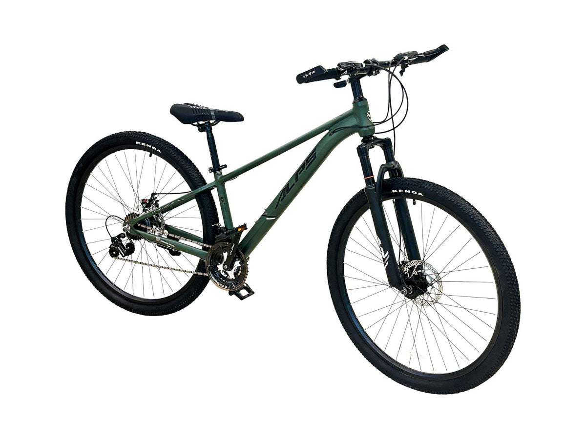 Experience the perfect combination of style, strength, and performance with this sleek green mountain bike. Featuring a sturdy frame, powerful front suspension, wide Kenda tires, and front and rear disc brakes, it’s designed for smooth handling and reli
