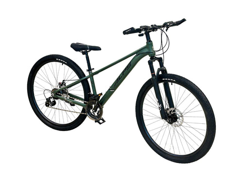 Experience the perfect combination of style, strength, and performance with this sleek green mountain bike. Featuring a sturdy frame, powerful front suspension, wide Kenda tires, and front and rear disc brakes, it’s designed for smooth handling and reli
