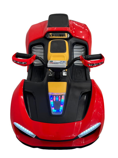 Give your little driver an unforgettable driving experience with this stylish white and black electric ride-on sports car. Featuring a sleek, sporty design, eye-catching LED headlights and taillights, sporty alloy-style wheels, and a comfortable single-se