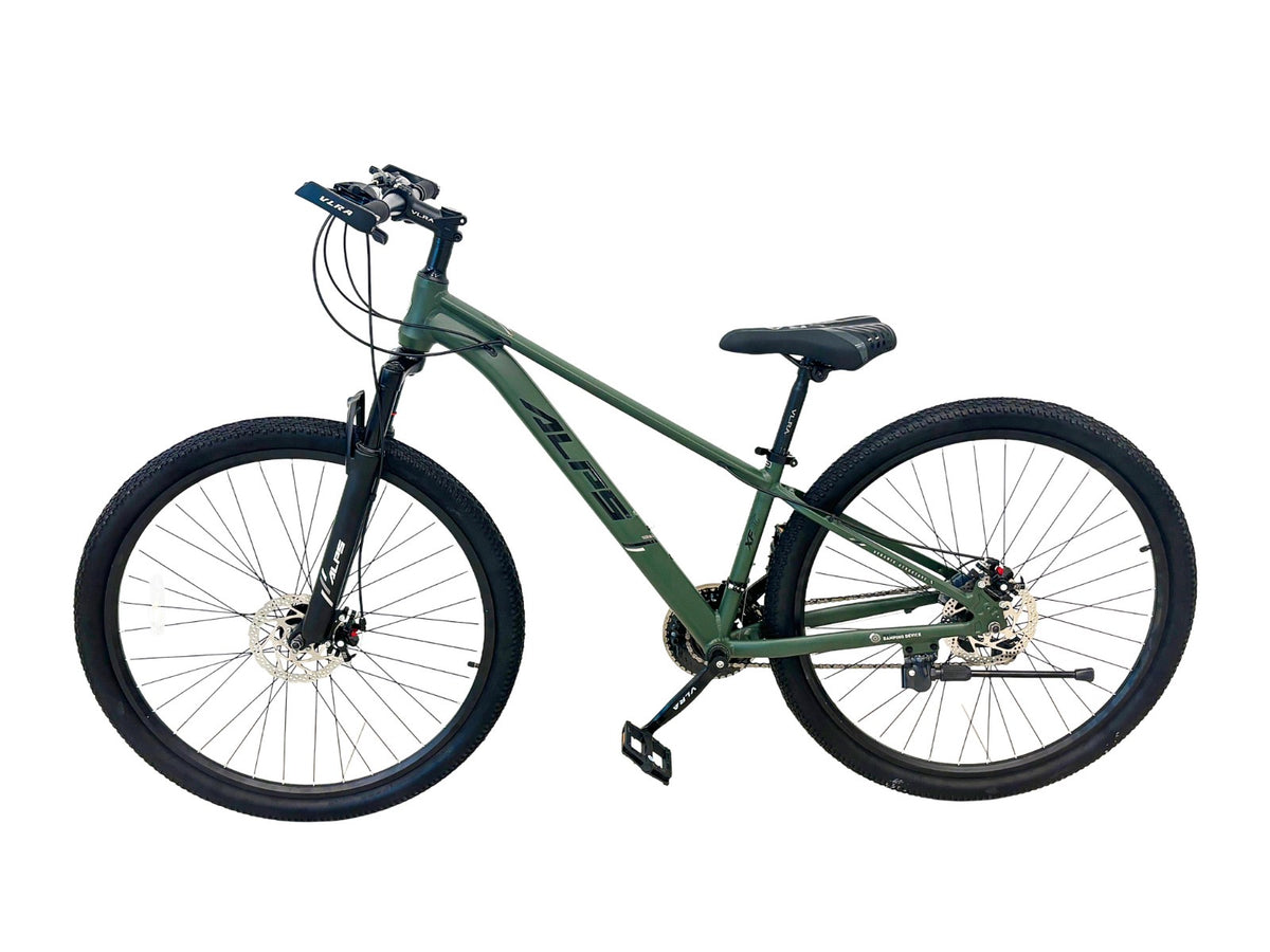 Experience the perfect combination of style, strength, and performance with this sleek green mountain bike. Featuring a sturdy frame, powerful front suspension, wide Kenda tires, and front and rear disc brakes, it’s designed for smooth handling and reli